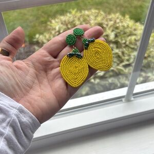 Yellow and Green Beaded Lemon Earrings